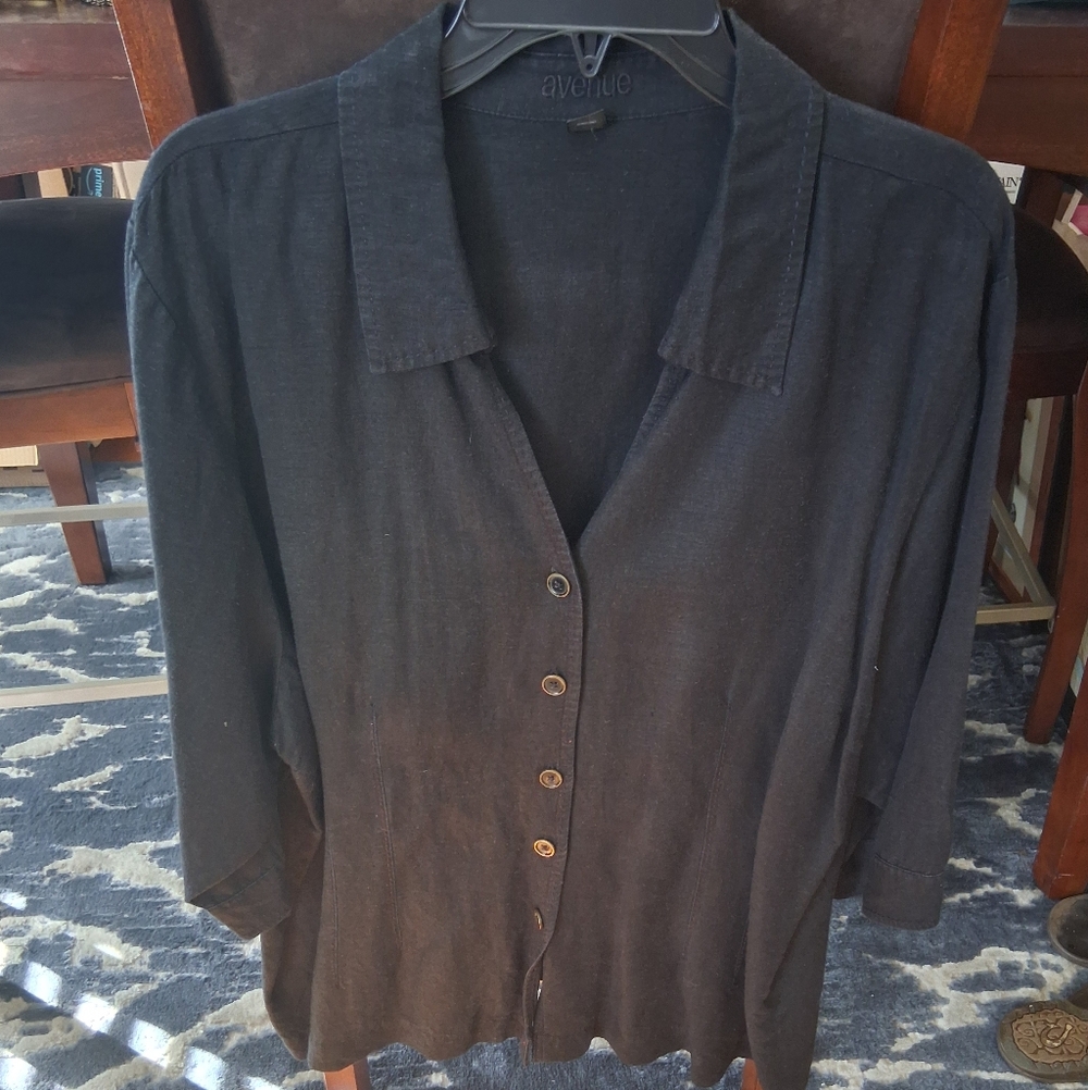 Avenue Black Button Down Shirt Sz 26/28
